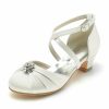 Shoes | Girl’s Flower Girl Shoes Wedding Party Crystal Satin Round Toe Low Heel Shoes Blue – Girls