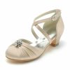 Shoes | Girl’s Flower Girl Shoes Wedding Party Crystal Satin Round Toe Low Heel Shoes Blue – Girls