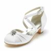 Shoes | Girl’s Flower Girl Shoes Wedding Party Crystal Satin Round Toe Low Heel Shoes Blue – Girls