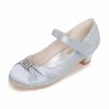 Shoes | Girl’s Flower Girl Shoes Wedding Party Mary Jane Rhinestone Satin Round Toe Low Heel Shoes White – Girls