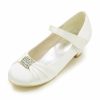 Shoes | Girl’s Flower Girl Shoes Wedding Party Mary Jane Rhinestone Satin Round Toe Low Heel Shoes White – Girls