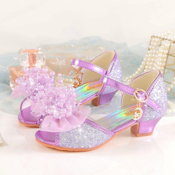 Shoes | Girl’s Sandals Princess Shoes Wedding Party Cosplay Peep Toe Junior Bridesmaid Shoes Flower Pearl Glitter Low Heel Shoes Purple – Girls