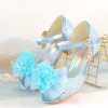 Shoes | Girl’s Sandals Princess Shoes Wedding Party Cosplay Peep Toe Junior Bridesmaid Shoes Flower Pearl Glitter Low Heel Shoes Purple – Girls