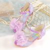 Shoes | Girl’s Sandals Princess Shoes Wedding Party Cosplay Peep Toe Junior Bridesmaid Shoes Flower Pearl Glitter Low Heel Shoes Purple – Girls