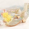 Shoes | Girl’s Sandals Princess Shoes Wedding Party Cosplay Peep Toe Junior Bridesmaid Shoes Flower Pearl Glitter Low Heel Shoes Purple – Girls