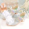 Shoes | Girl’s Sandals Princess Shoes Wedding Party Cosplay Peep Toe Junior Bridesmaid Shoes Flower Pearl Glitter Low Heel Shoes Purple – Girls