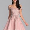 Birthday | A-line Off the Shoulder Short Tulle Homecoming Dress With Sequins Beading Dusty Rose – Womens