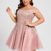 Birthday | A-line Off the Shoulder Short Tulle Homecoming Dress With Sequins Beading Dusty Rose – Womens