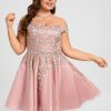 Birthday | A-line Off the Shoulder Short Tulle Homecoming Dress With Sequins Beading Dusty Rose – Womens