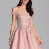 Birthday | A-line Off the Shoulder Short Tulle Homecoming Dress With Sequins Beading Dusty Rose – Womens