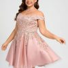 Birthday | A-line Off the Shoulder Short Tulle Homecoming Dress With Sequins Beading Dusty Rose – Womens