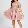 Birthday | A-line Off the Shoulder Short Tulle Homecoming Dress With Sequins Beading Dusty Rose – Womens