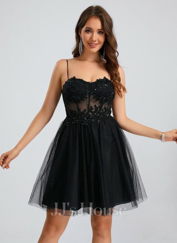 Birthday | A-line Sweetheart Short Tulle Homecoming Dress Black – Womens