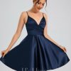 Birthday | A-line V-Neck Short Satin Homecoming Dress Dark Navy – Womens