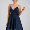 Birthday | A-line V-Neck Short Satin Homecoming Dress Dark Navy – Womens