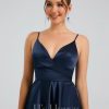 Birthday | A-line V-Neck Short Satin Homecoming Dress Dark Navy – Womens