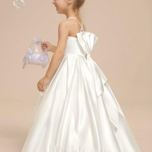 Flower Girl Dresses | A-line Scoop Floor-Length Satin Flower Girl Dress Ivory – Girls