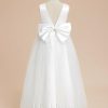 Flower Girl Dresses | A-line V-Neck Ankle-Length Satin/Tulle Flower Girl Dress Ivory – Girls