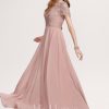 Formal & Evening | A-line Scoop Floor-Length Chiffon Lace Evening Dress Dusty Rose – Womens