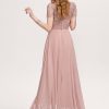 Formal & Evening | A-line Scoop Floor-Length Chiffon Lace Evening Dress Dusty Rose – Womens