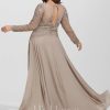 Formal & Evening | A-line Scoop Illusion Floor-Length Chiffon Lace Evening Dress With Sequins Beading Taupe – Womens