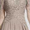 Formal & Evening | A-line Scoop Illusion Floor-Length Chiffon Lace Evening Dress With Sequins Beading Taupe – Womens