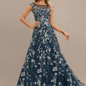 Formal & Evening | A-line Scoop Illusion Floor-Length Lace Evening Dress As Picture – Womens