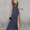 Formal & Evening | A-line V-Neck Floor-Length Lace Chiffon Evening Dress With Sequins Stormy – Womens