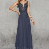 Formal & Evening | A-line V-Neck Floor-Length Lace Chiffon Evening Dress With Sequins Stormy – Womens