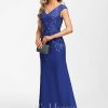 Formal & Evening | Sheath/Column V-Neck Floor-Length Lace Chiffon Evening Dress With Sequins As Picture – Womens