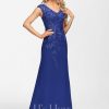 Formal & Evening | Sheath/Column V-Neck Floor-Length Lace Chiffon Evening Dress With Sequins As Picture – Womens