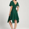 Semi-formal & Cocktail | A-line V-Neck Asymmetrical Chiffon Cocktail Dress Dark Green – Womens