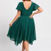 Semi-formal & Cocktail | A-line V-Neck Asymmetrical Chiffon Cocktail Dress Dark Green – Womens