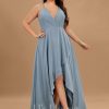 Semi-formal & Cocktail | A-line V-Neck Asymmetrical Chiffon Cocktail Dress Dusty Blue – Womens