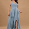 Semi-formal & Cocktail | A-line V-Neck Asymmetrical Chiffon Cocktail Dress Dusty Blue – Womens