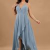 Semi-formal & Cocktail | A-line V-Neck Asymmetrical Chiffon Cocktail Dress Dusty Blue – Womens