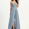 Semi-formal & Cocktail | A-line V-Neck Asymmetrical Chiffon Cocktail Dress Dusty Blue – Womens