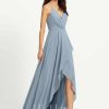 Semi-formal & Cocktail | A-line V-Neck Asymmetrical Chiffon Cocktail Dress Dusty Blue – Womens