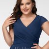 Semi-formal & Cocktail | A-line V-Neck Knee-Length Chiffon Cocktail Dress With Ruffle Navy Blue – Womens