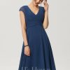 Semi-formal & Cocktail | A-line V-Neck Knee-Length Chiffon Cocktail Dress With Ruffle Navy Blue – Womens