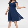 Semi-formal & Cocktail | A-line V-Neck Knee-Length Chiffon Cocktail Dress With Ruffle Navy Blue – Womens