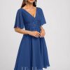 Semi-formal & Cocktail | A-line V-Neck Knee-Length Lace Chiffon Cocktail Dress Royal Blue – Womens