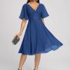 Semi-formal & Cocktail | A-line V-Neck Knee-Length Lace Chiffon Cocktail Dress Royal Blue – Womens