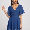 Semi-formal & Cocktail | A-line V-Neck Knee-Length Lace Chiffon Cocktail Dress Royal Blue – Womens