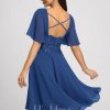 Semi-formal & Cocktail | A-line V-Neck Knee-Length Lace Chiffon Cocktail Dress Royal Blue – Womens