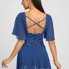 Semi-formal & Cocktail | A-line V-Neck Knee-Length Lace Chiffon Cocktail Dress Royal Blue – Womens