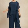 Formal & Evening | Separates Jumpsuit/Pantsuit Scoop Ankle-Length Chiffon Evening Dress Dark Navy – Womens