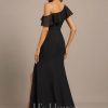 Formal & Evening | Sheath/Column Asymmetrical Floor-Length Chiffon Evening Dress With Cascading Ruffles Black – Womens