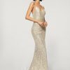 Formal & Evening | Sheath/Column V-Neck Sweep Train Sequin Evening Dress With Pleated As Picture – Womens